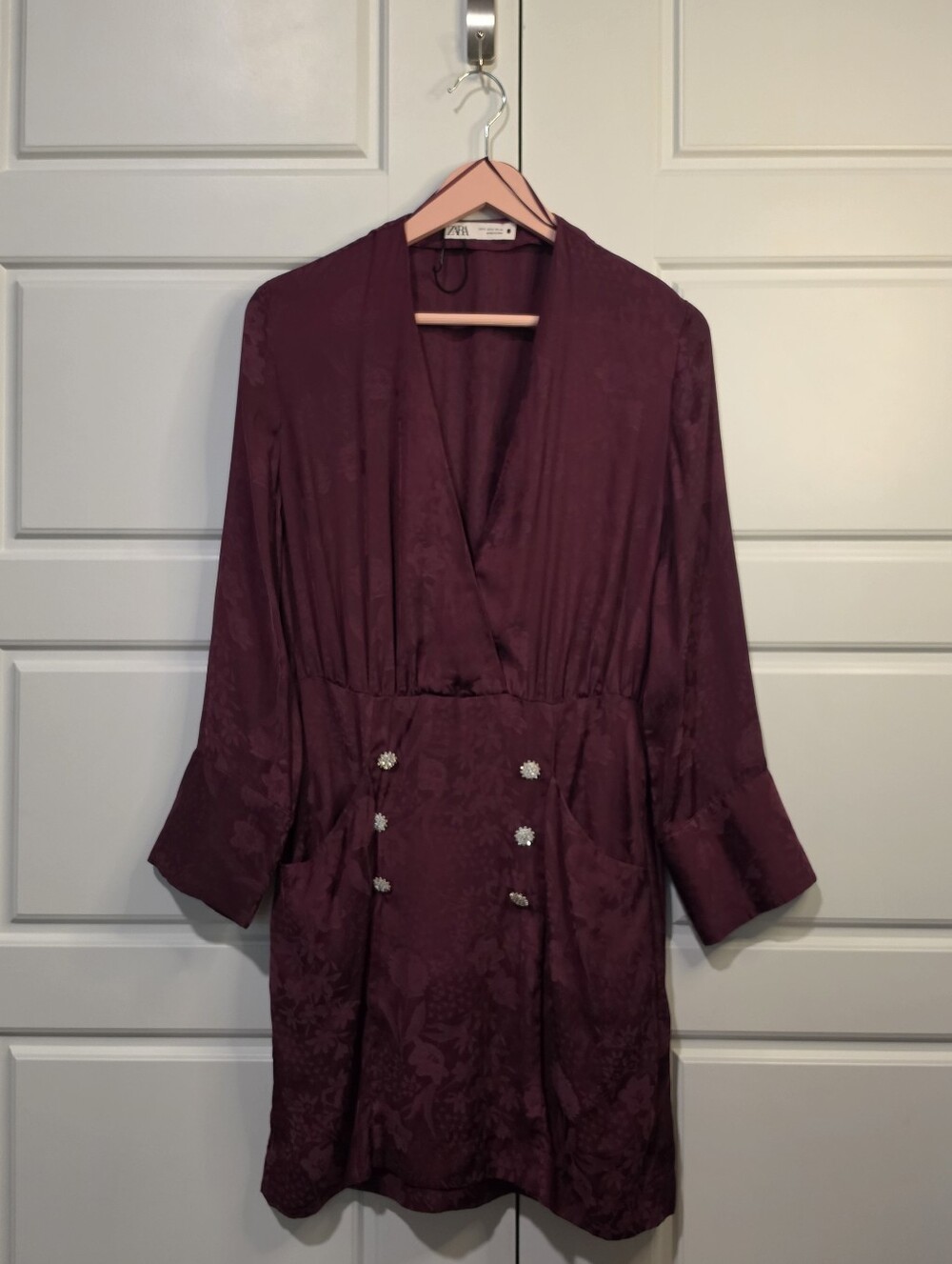 Zara Burgundy Floral Button Dress size Small